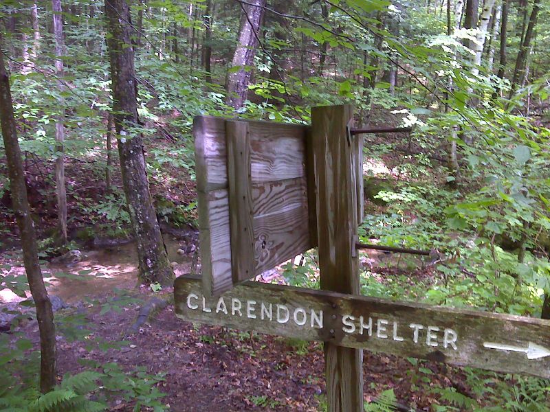 mm 16.4 Side trail to Clarendon Shelter.  This follows an old town road, the Crown Point Military Road, first built during the French and Indian War.  GPS N43.5243 W72.9131  Courtesy pjwetzel@gmail.com