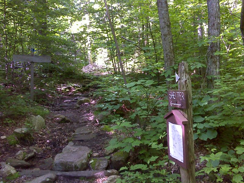mm 10.6  Junction with Stratton Pond Trail. Stratton Pond Shelter is 0.2 miles down this trail which then continues another 3.5 miles over mostly flat terrain to Kelly Stand Road.  GPS N43.1020 W72.9638  Courtesy pjwetzel@gmail.com