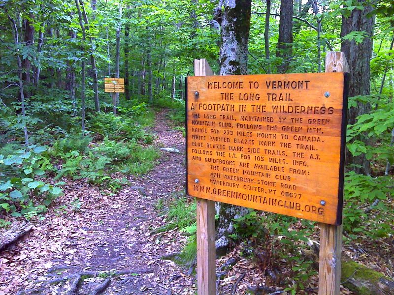 mm 14.3 Vermont-Massachsetts State Line.  This is the southern terminus of the Long Trail.  The Appalachian Trail and Long Trail  coincide for 100 miles to the north  GPS N42.7690 W 73.1368  Courtesy pjwetzel@gmail.com